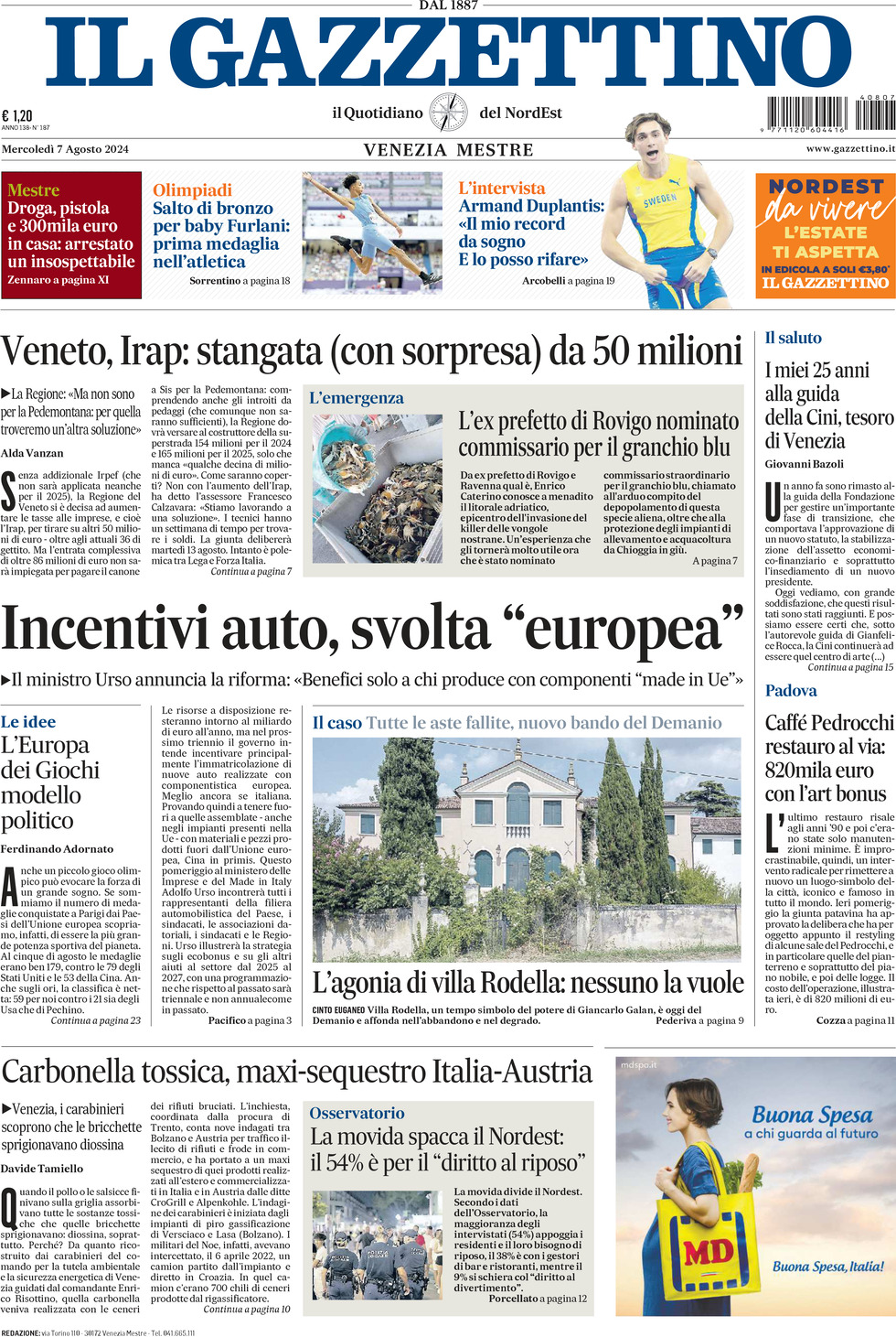 Prima-pagina-il-gazzettino-edizione-di-oggi-07-08-2024