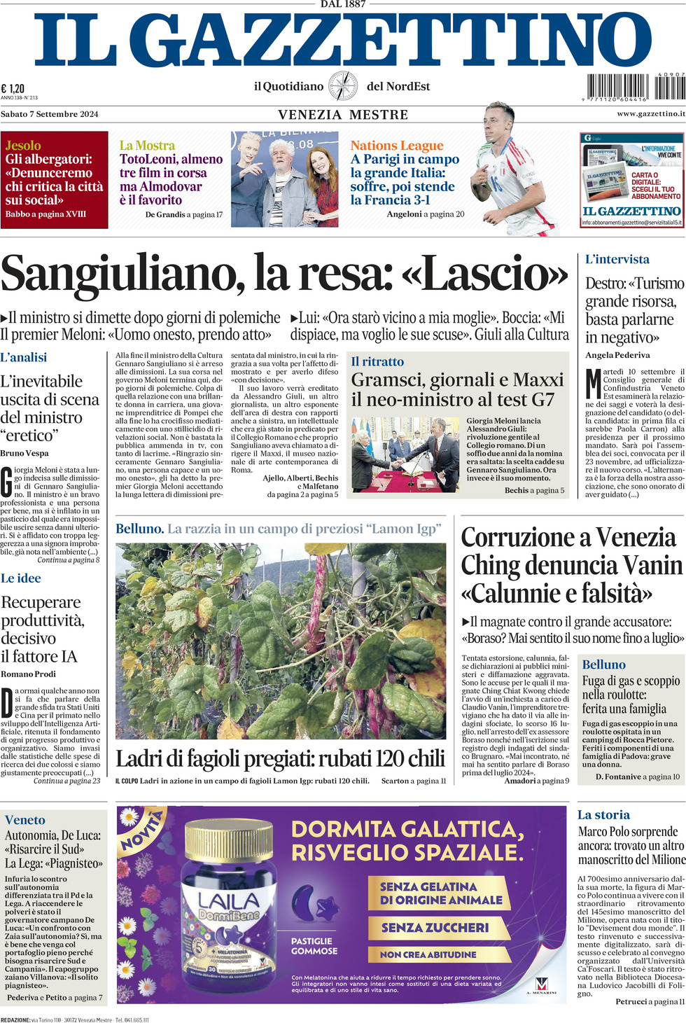 Prima-pagina-il-gazzettino-edizione-di-oggi-07-09-2024