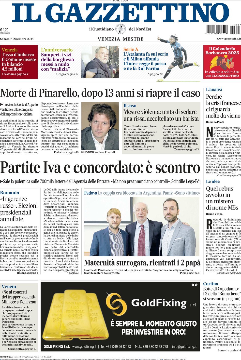 Prima-pagina-il-gazzettino-edizione-di-oggi-07-12-2024