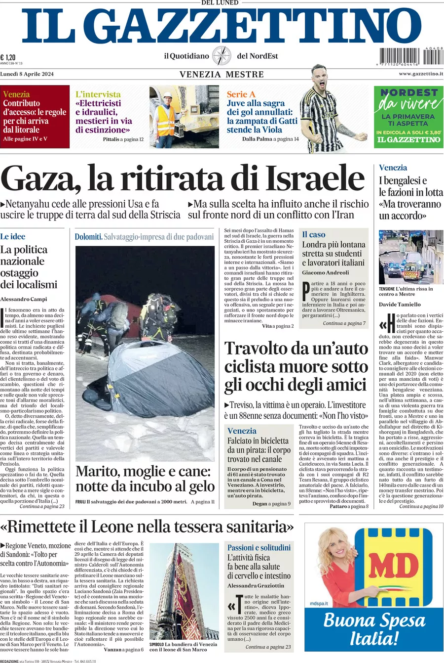 Prima-pagina-il-gazzettino-edizione-di-oggi-08-04-2024