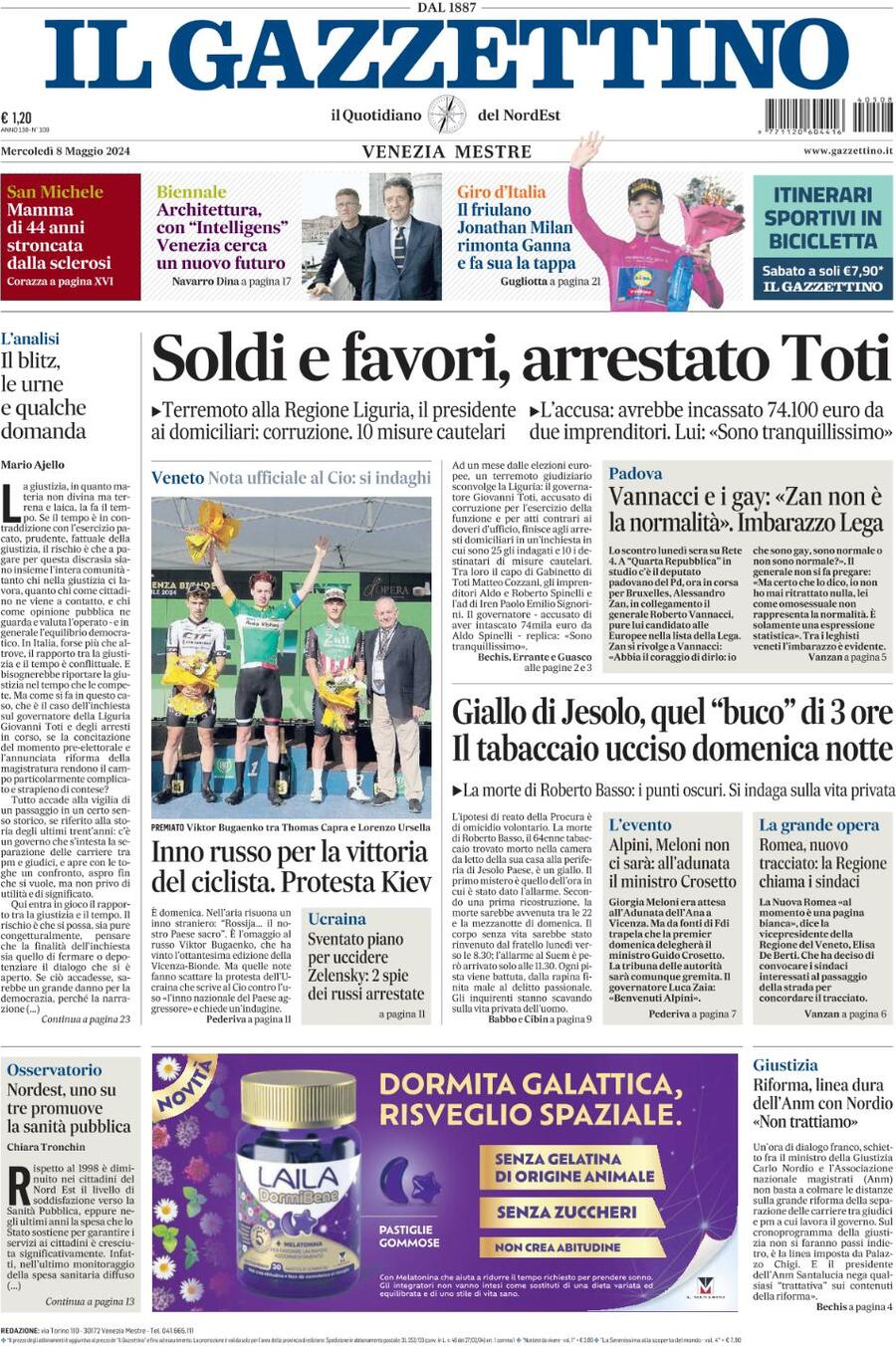 Prima-pagina-il-gazzettino-edizione-di-oggi-08-05-2024