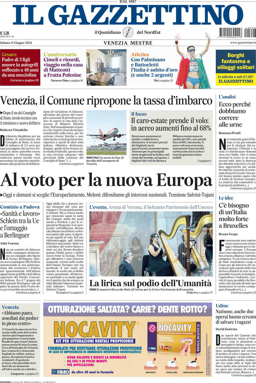 Prima-pagina-il-gazzettino-edizione-di-oggi-08-06-2024