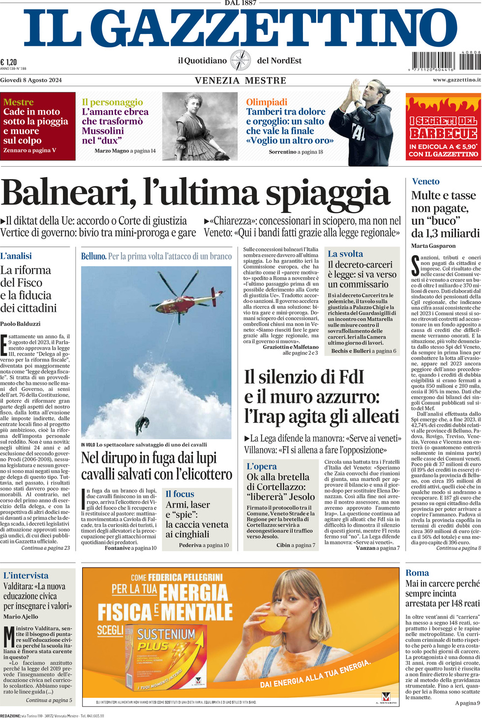 Prima-pagina-il-gazzettino-edizione-di-oggi-08-08-2024