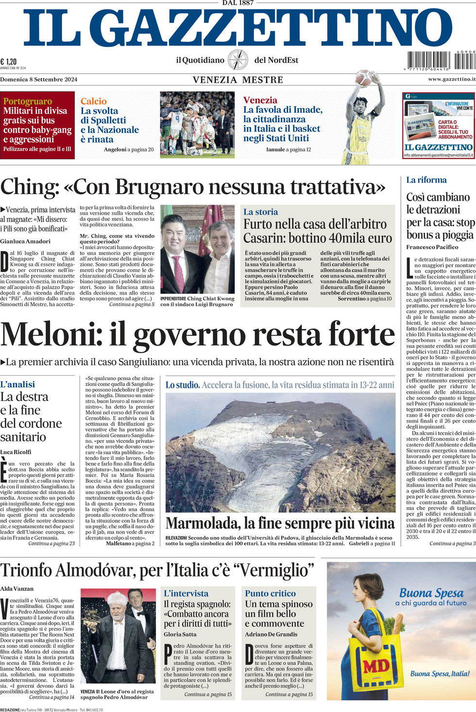 Prima-pagina-il-gazzettino-edizione-di-oggi-08-09-2024