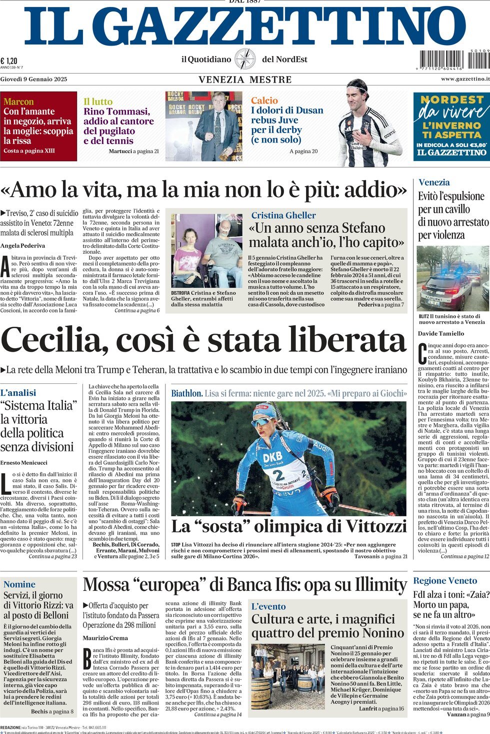 Prima-pagina-il-gazzettino-edizione-di-oggi-09-01-2025