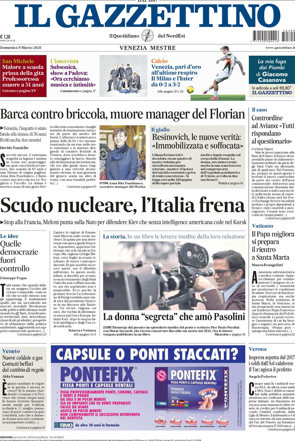 Prima-pagina-il-gazzettino-edizione-di-oggi-09-03-2025