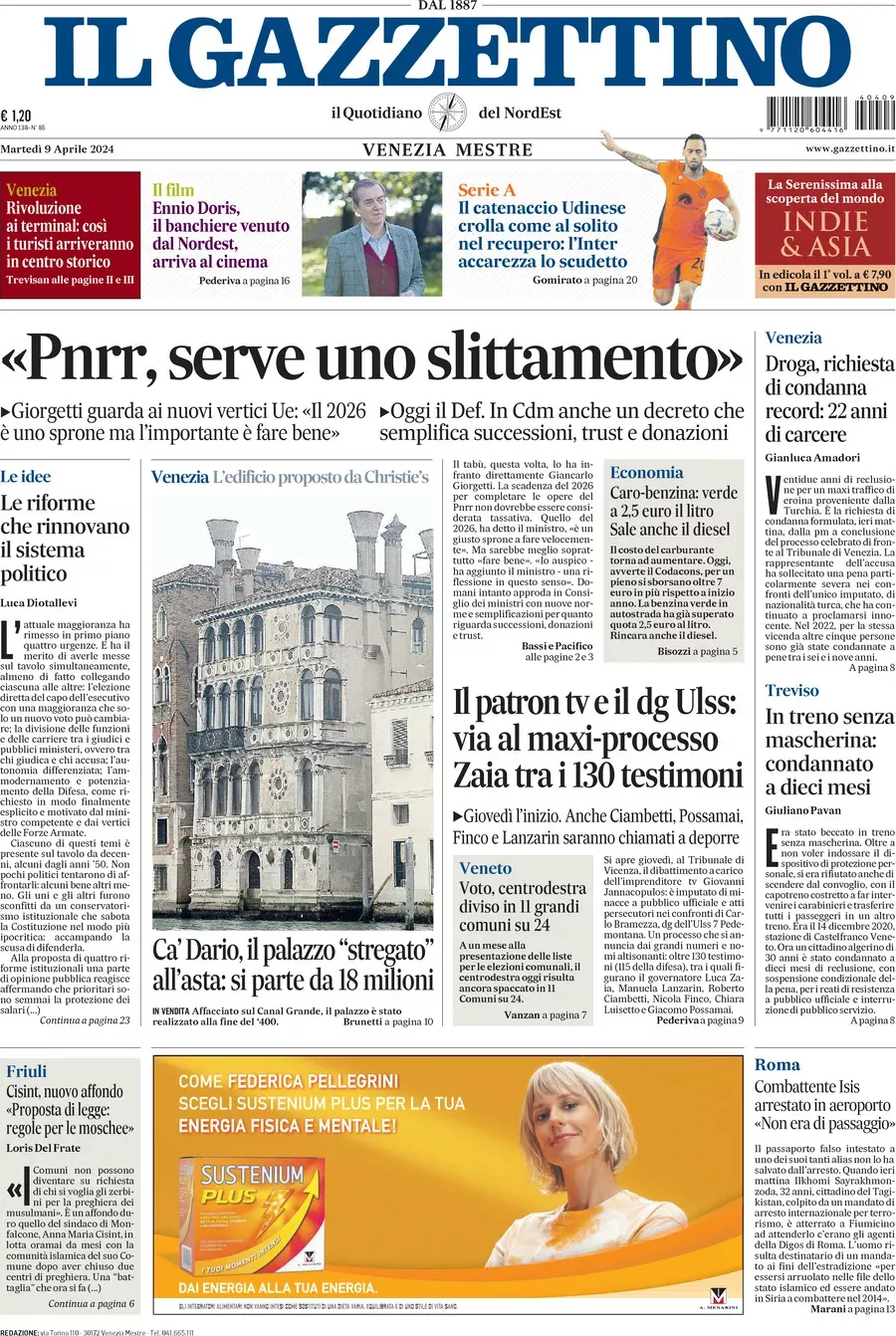 Prima-pagina-il-gazzettino-edizione-di-oggi-09-04-2024