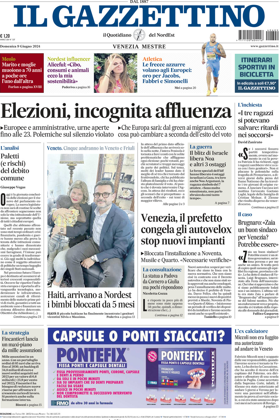 Prima-pagina-il-gazzettino-edizione-di-oggi-09-06-2024