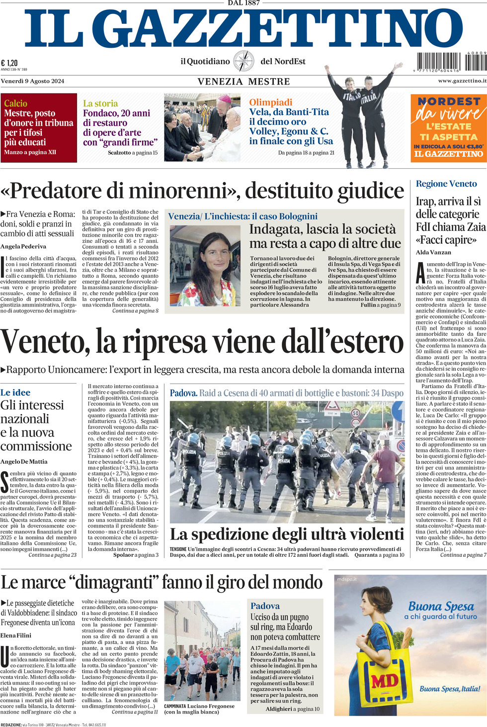 Prima-pagina-il-gazzettino-edizione-di-oggi-09-08-2024