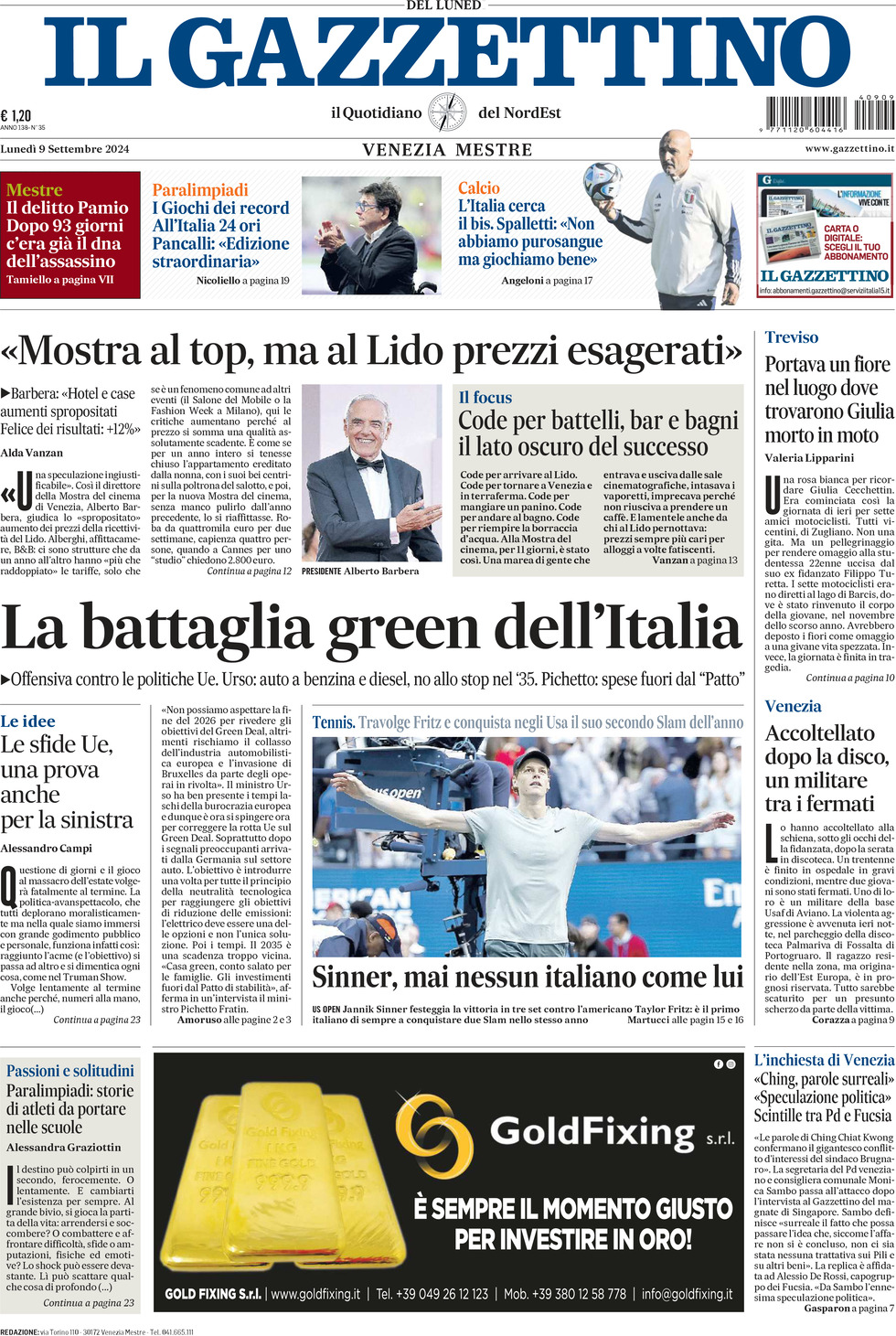 Prima-pagina-il-gazzettino-edizione-di-oggi-09-09-2024