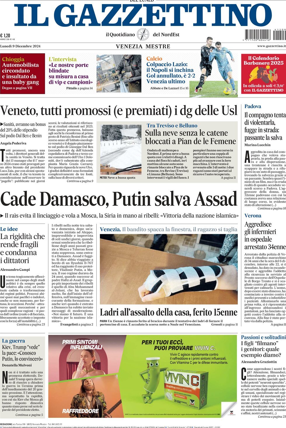 Prima-pagina-il-gazzettino-edizione-di-oggi-09-12-2024