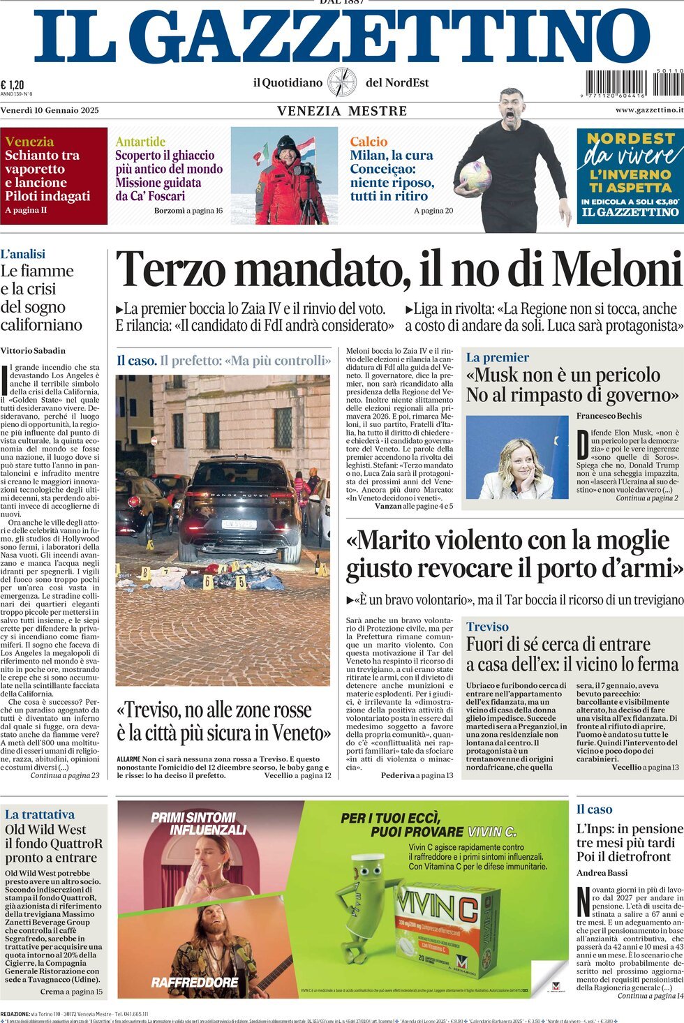 Prima-pagina-il-gazzettino-edizione-di-oggi-10-01-2025