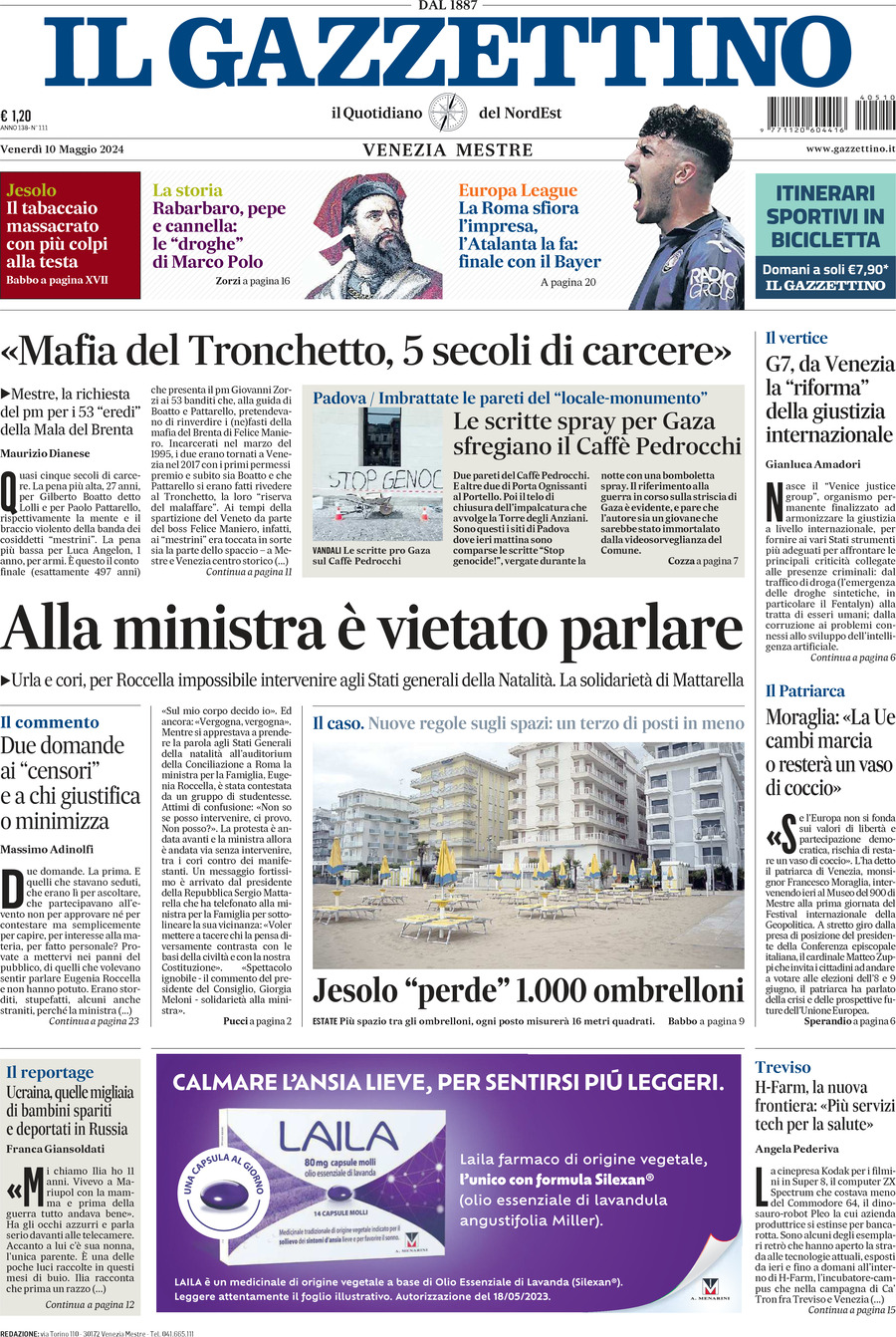 Prima-pagina-il-gazzettino-edizione-di-oggi-10-05-2024