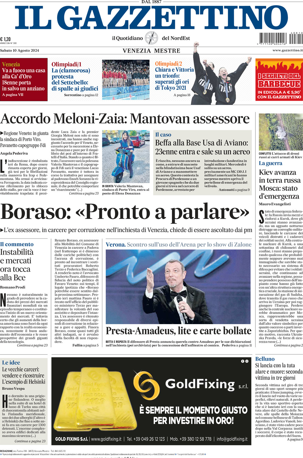 Prima-pagina-il-gazzettino-edizione-di-oggi-10-08-2024