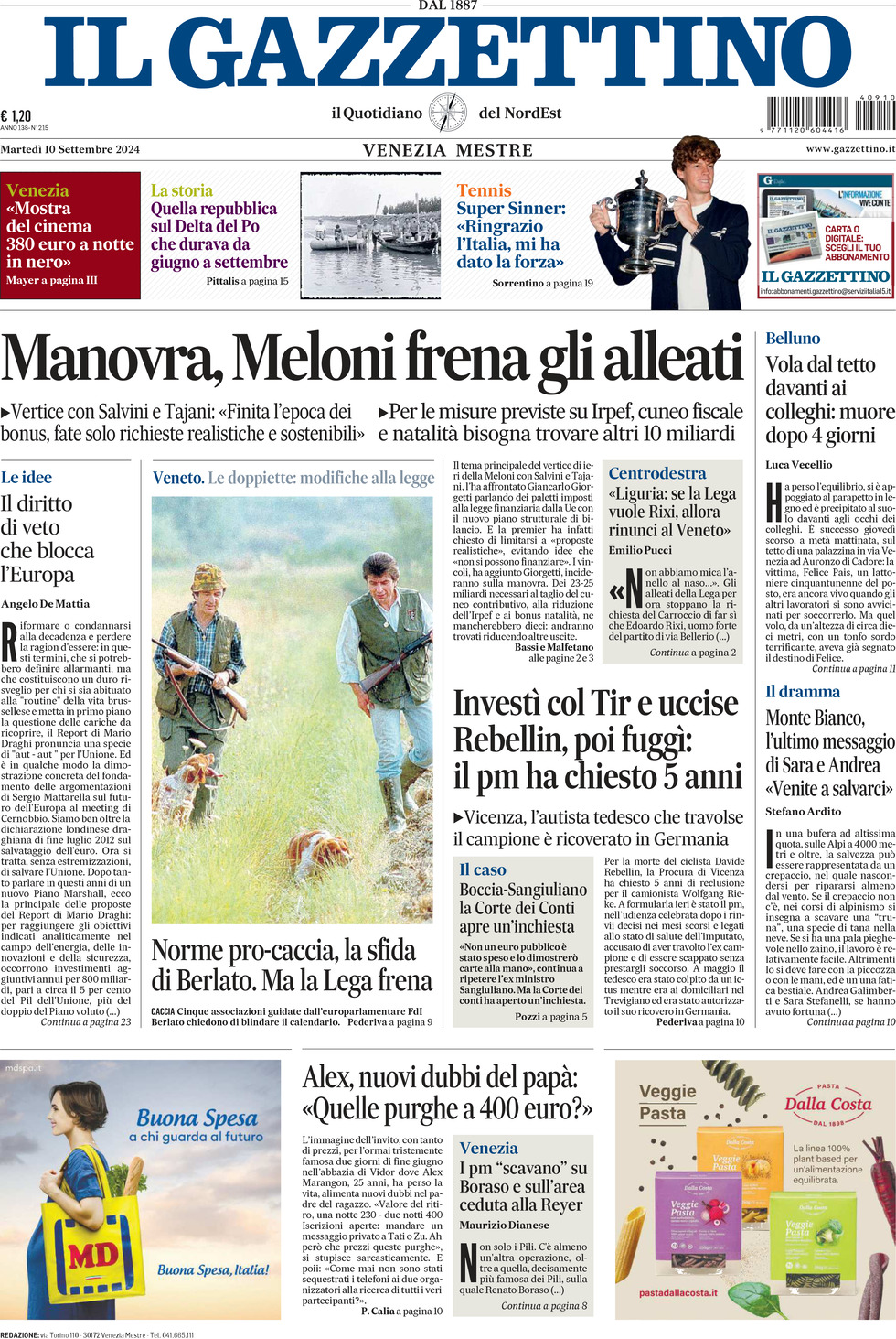 Prima-pagina-il-gazzettino-edizione-di-oggi-10-09-2024