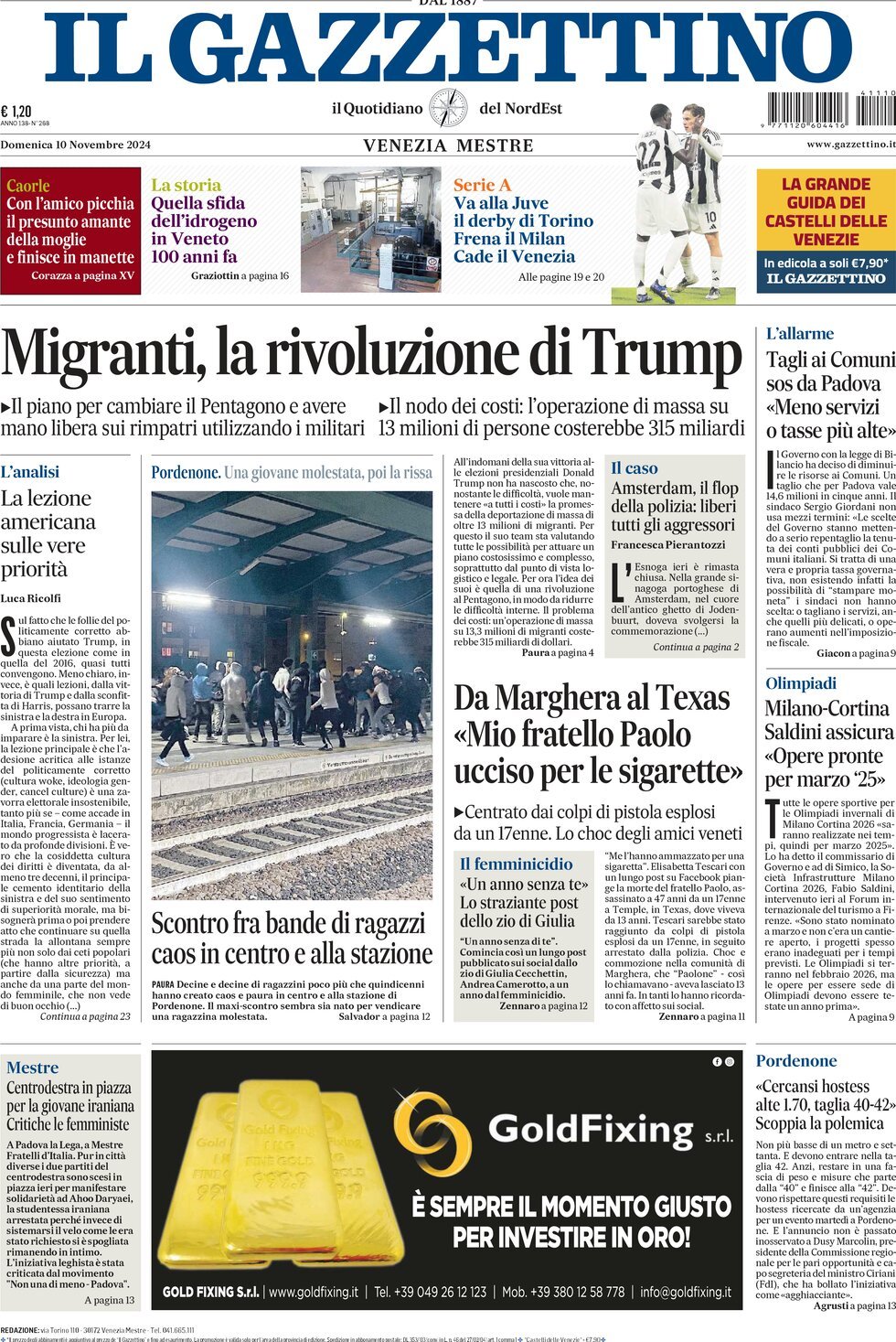 Prima-pagina-il-gazzettino-edizione-di-oggi-10-11-2024