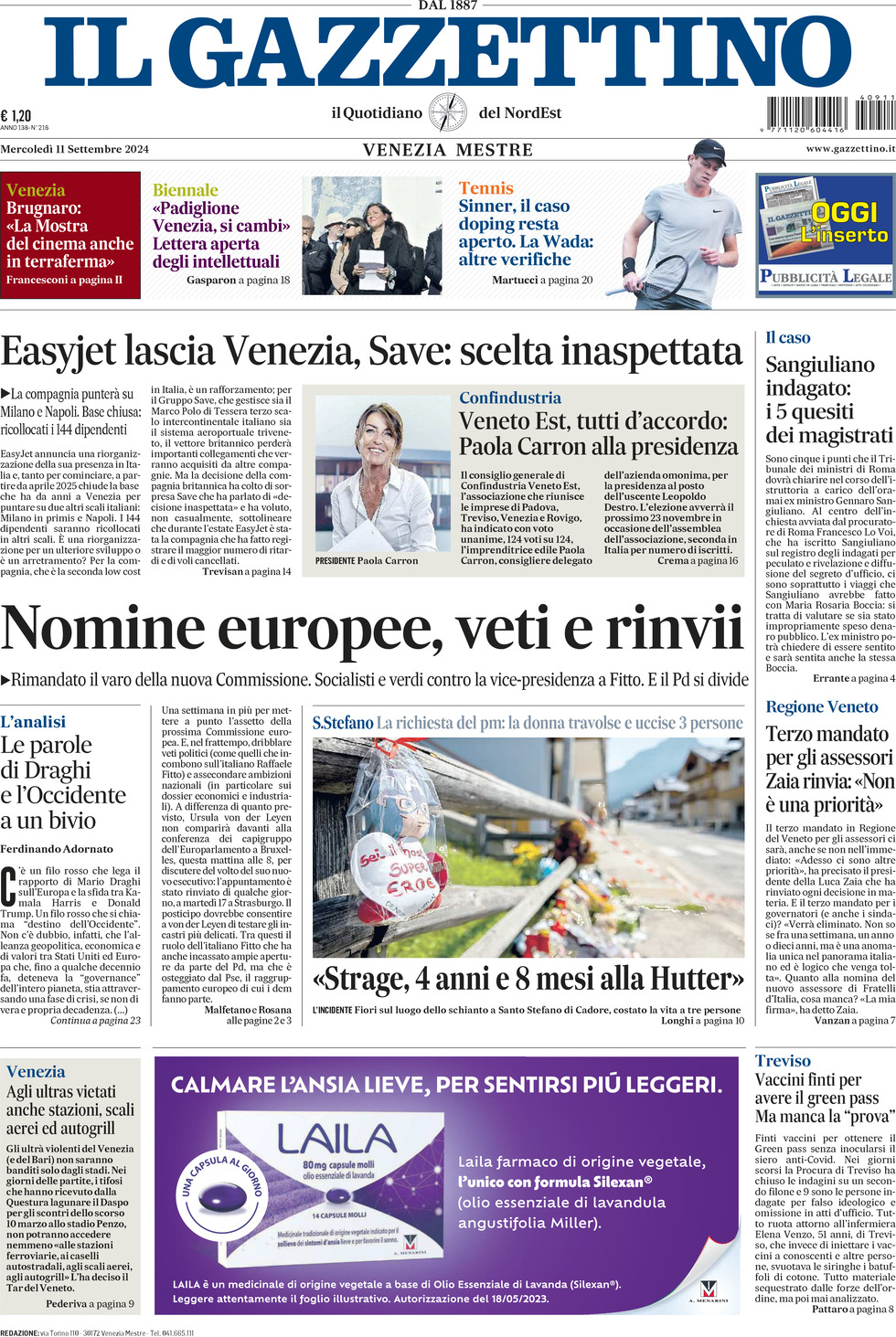 Prima-pagina-il-gazzettino-edizione-di-oggi-11-09-2024