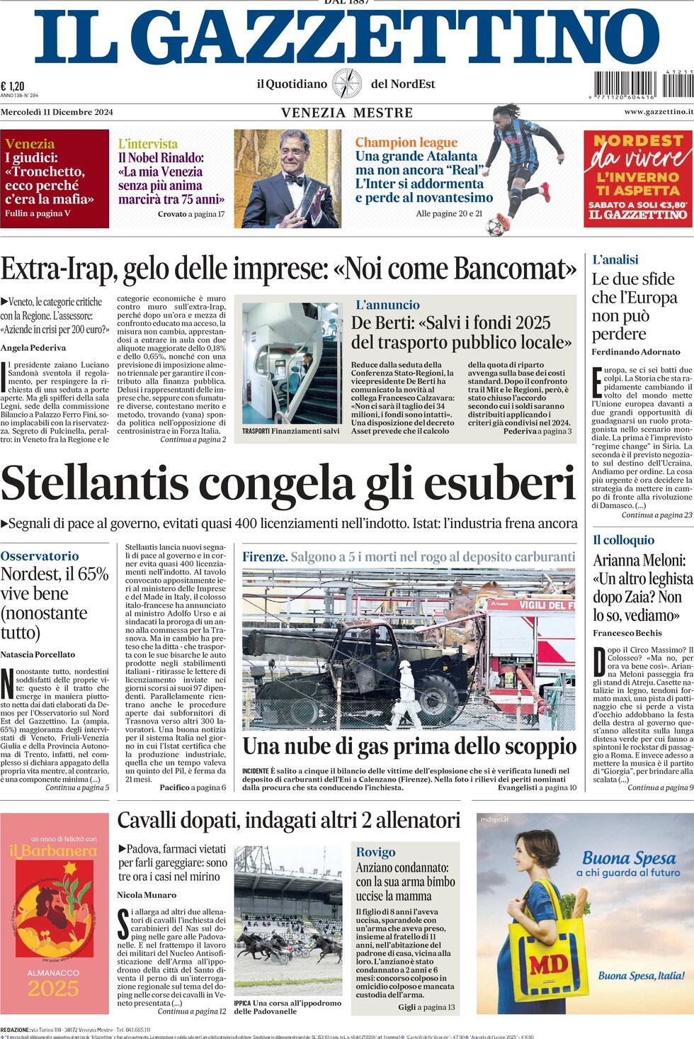 Prima-pagina-il-gazzettino-edizione-di-oggi-11-12-2024