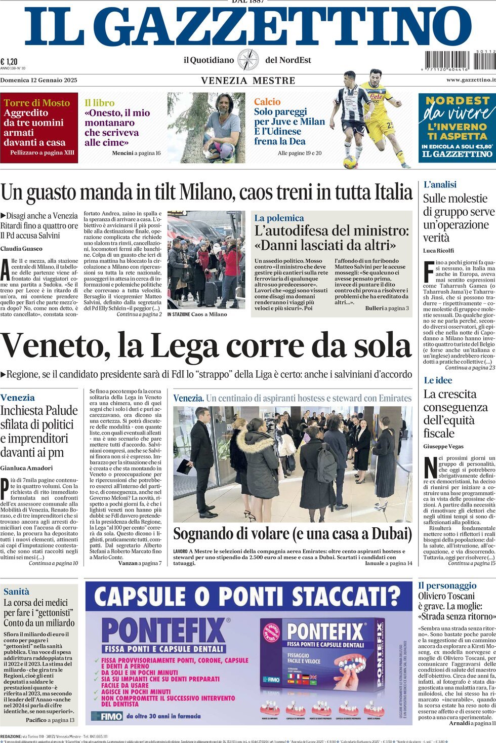 Prima-pagina-il-gazzettino-edizione-di-oggi-12-01-2025