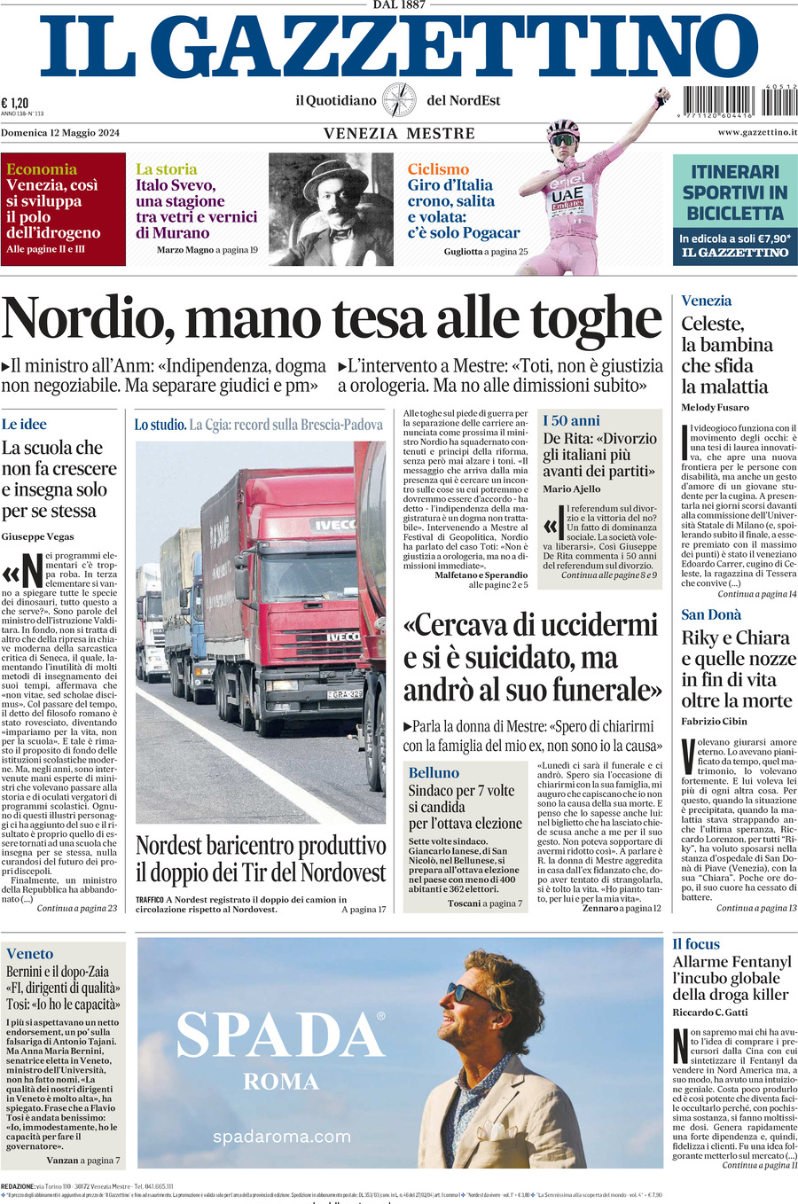 Prima-pagina-il-gazzettino-edizione-di-oggi-12-05-2024