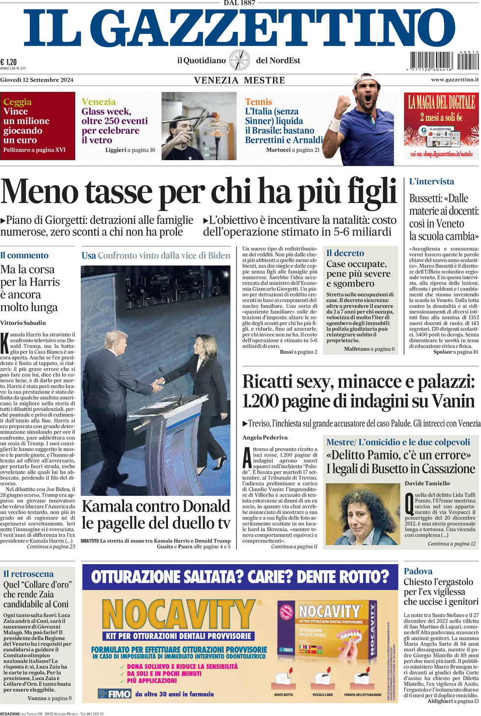 Prima-pagina-il-gazzettino-edizione-di-oggi-12-09-2024