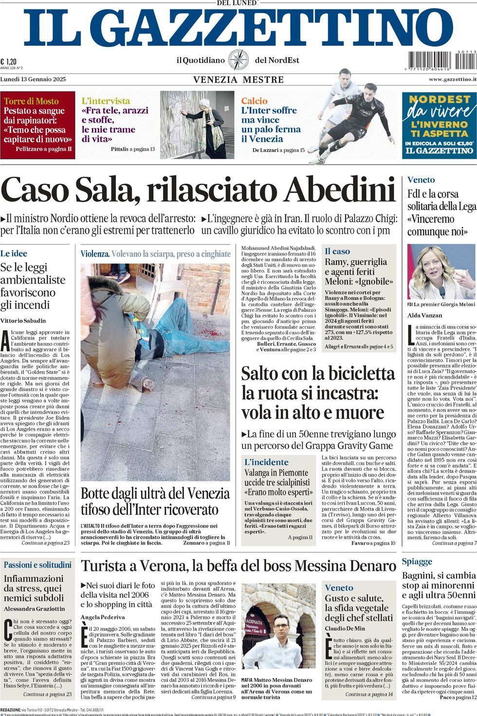 Prima-pagina-il-gazzettino-edizione-di-oggi-13-01-2025