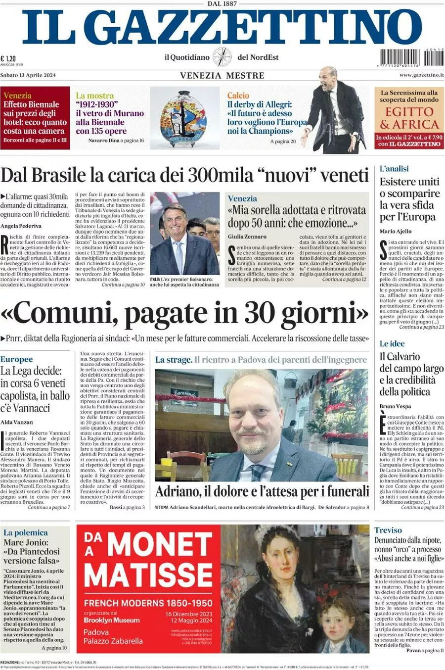 Prima-pagina-il-gazzettino-edizione-di-oggi-13-04-2024