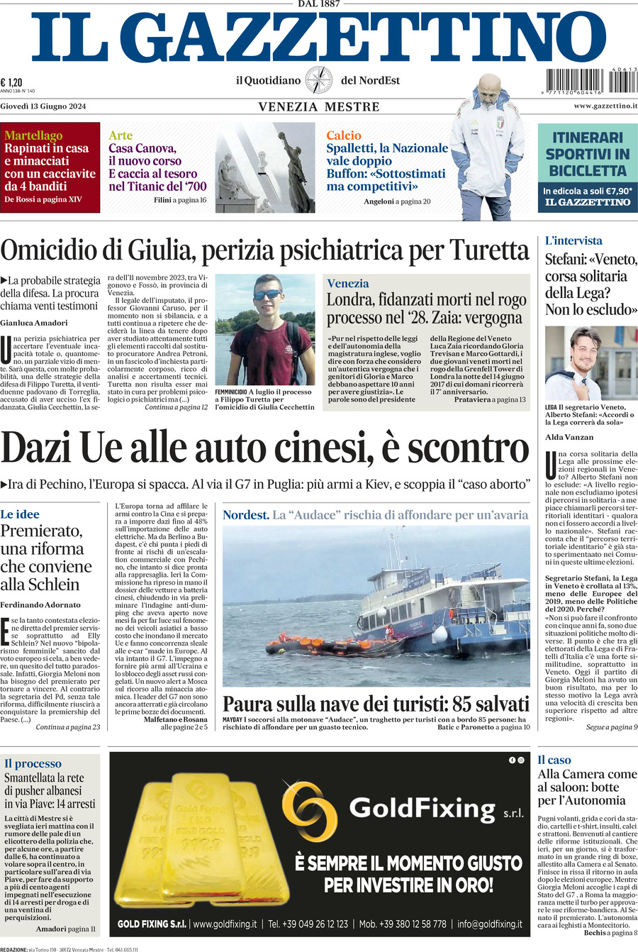 Prima-pagina-il-gazzettino-edizione-di-oggi-13-06-2024