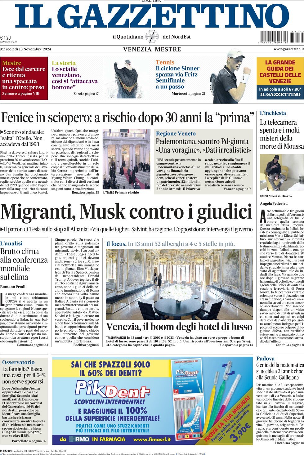 Prima-pagina-il-gazzettino-edizione-di-oggi-13-11-2024