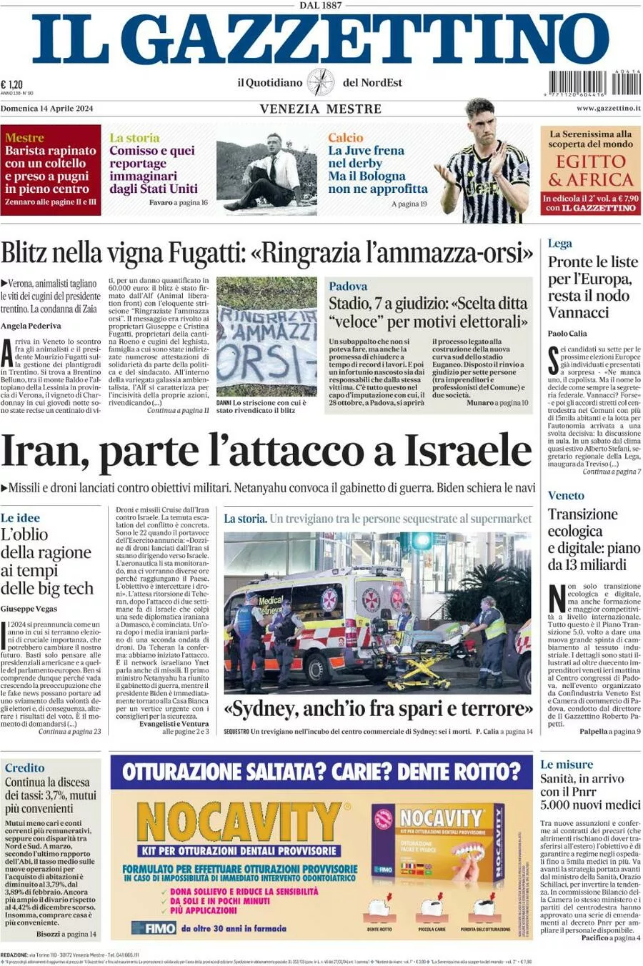 Prima-pagina-il-gazzettino-edizione-di-oggi-14-04-2024