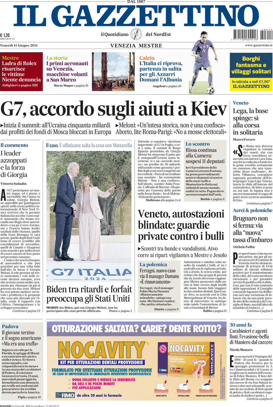 Prima-pagina-il-gazzettino-edizione-di-oggi-14-06-2024