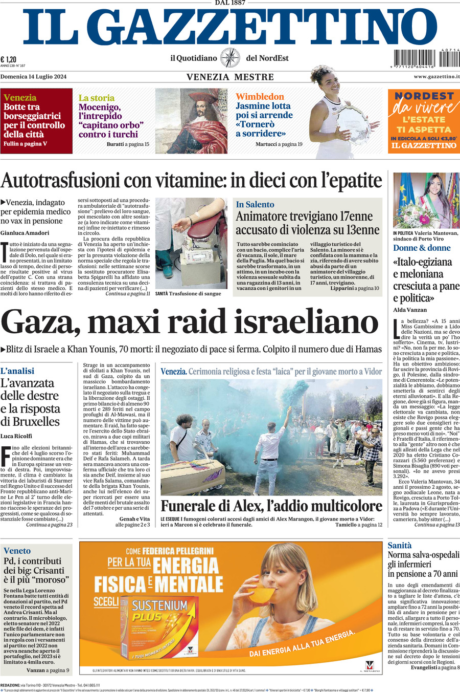 Prima-pagina-il-gazzettino-edizione-di-oggi-14-07-2024