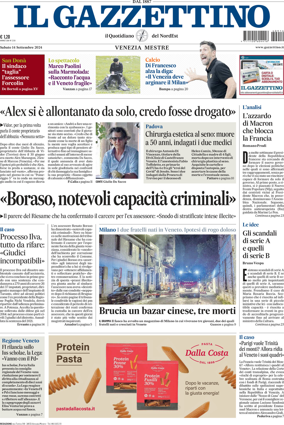 Prima-pagina-il-gazzettino-edizione-di-oggi-14-09-2024