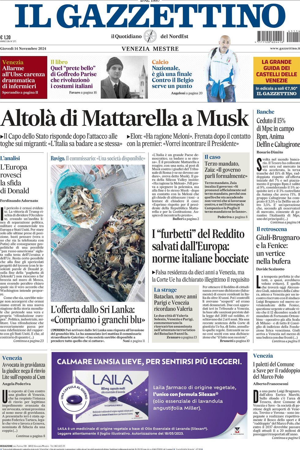 Prima-pagina-il-gazzettino-edizione-di-oggi-14-11-2024