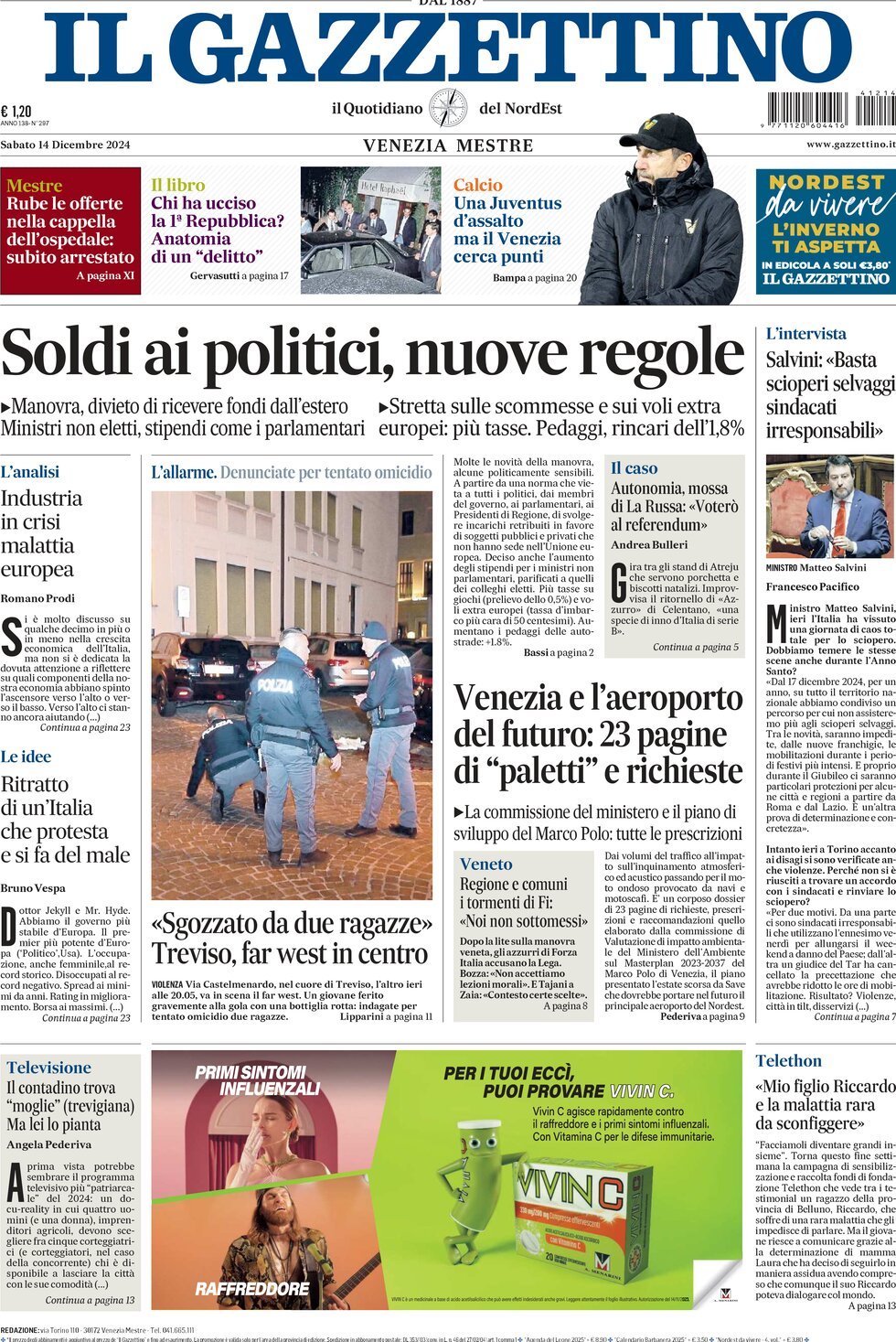 Prima-pagina-il-gazzettino-edizione-di-oggi-14-12-2024