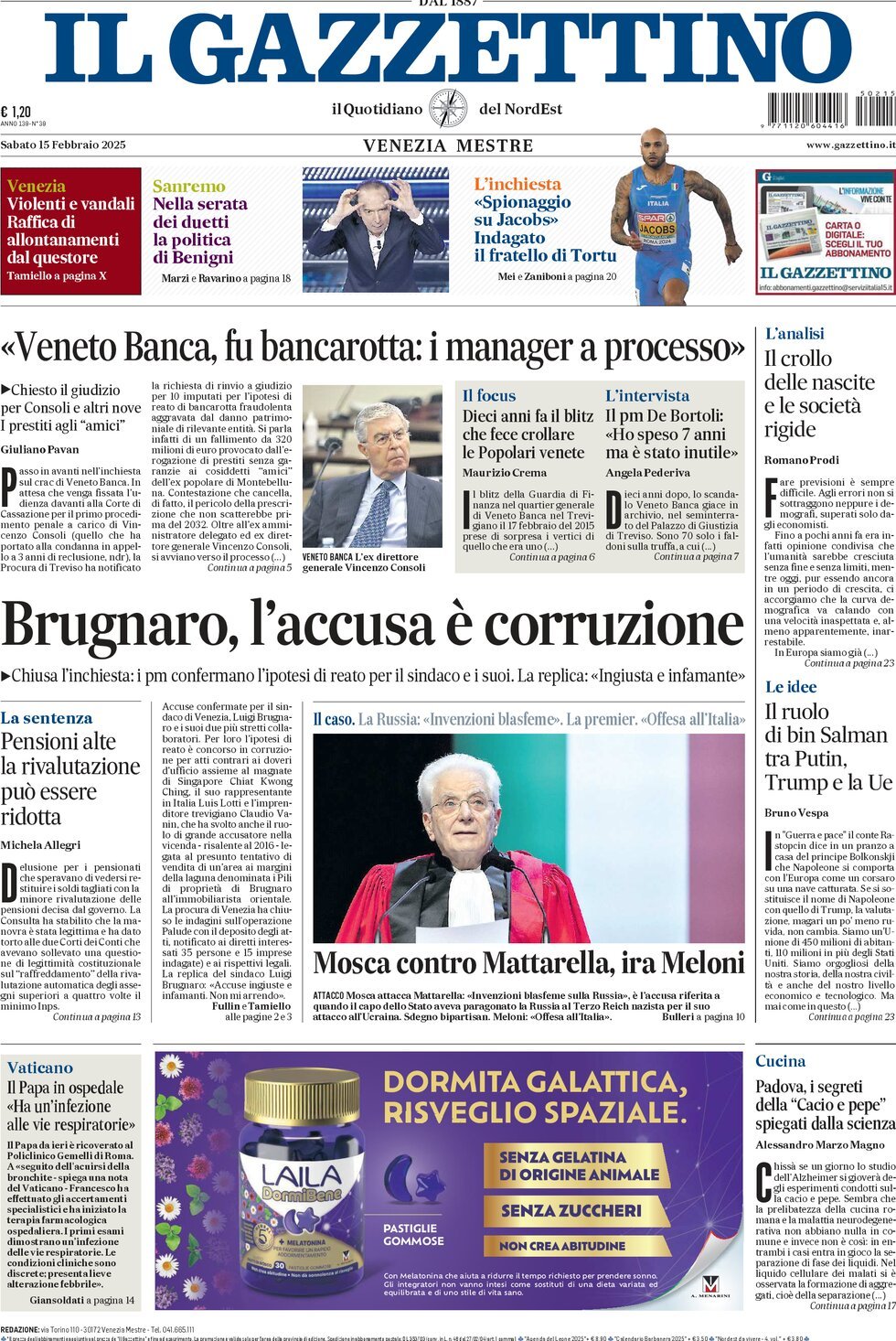 Prima-pagina-il-gazzettino-edizione-di-oggi-15-02-2025