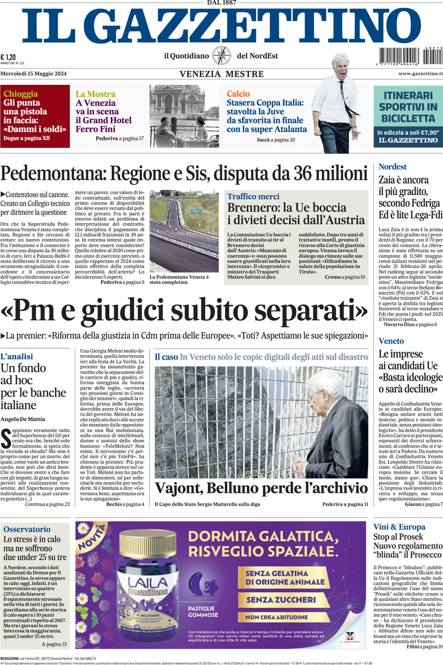 Prima-pagina-il-gazzettino-edizione-di-oggi-15-05-2024