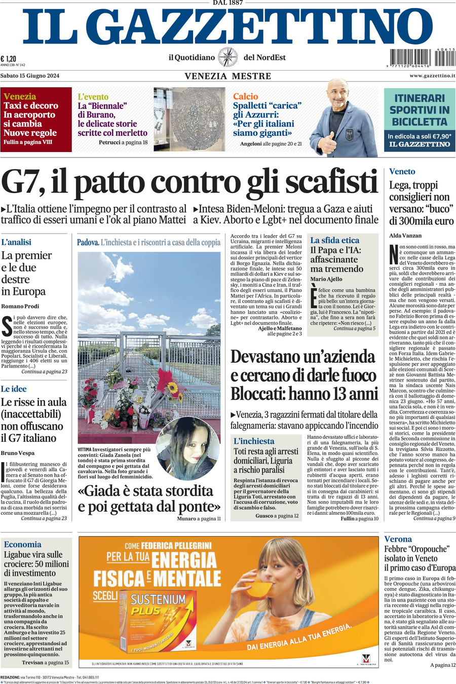 Prima-pagina-il-gazzettino-edizione-di-oggi-15-06-2024