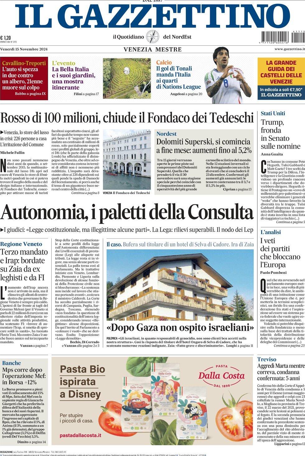 Prima-pagina-il-gazzettino-edizione-di-oggi-15-11-2024