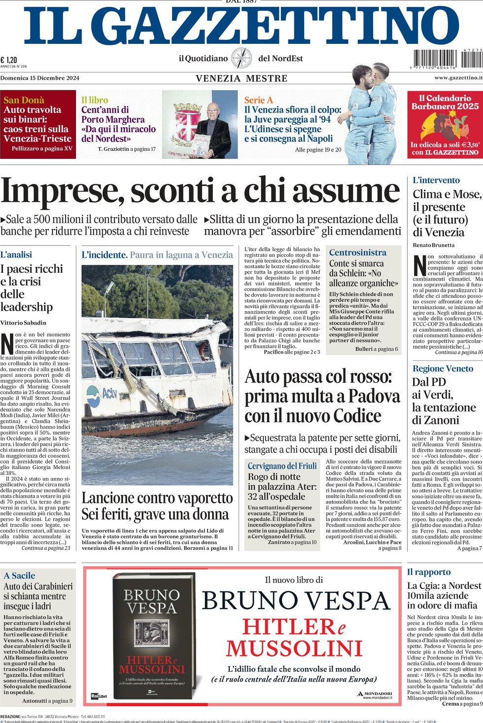 Prima-pagina-il-gazzettino-edizione-di-oggi-15-12-2024