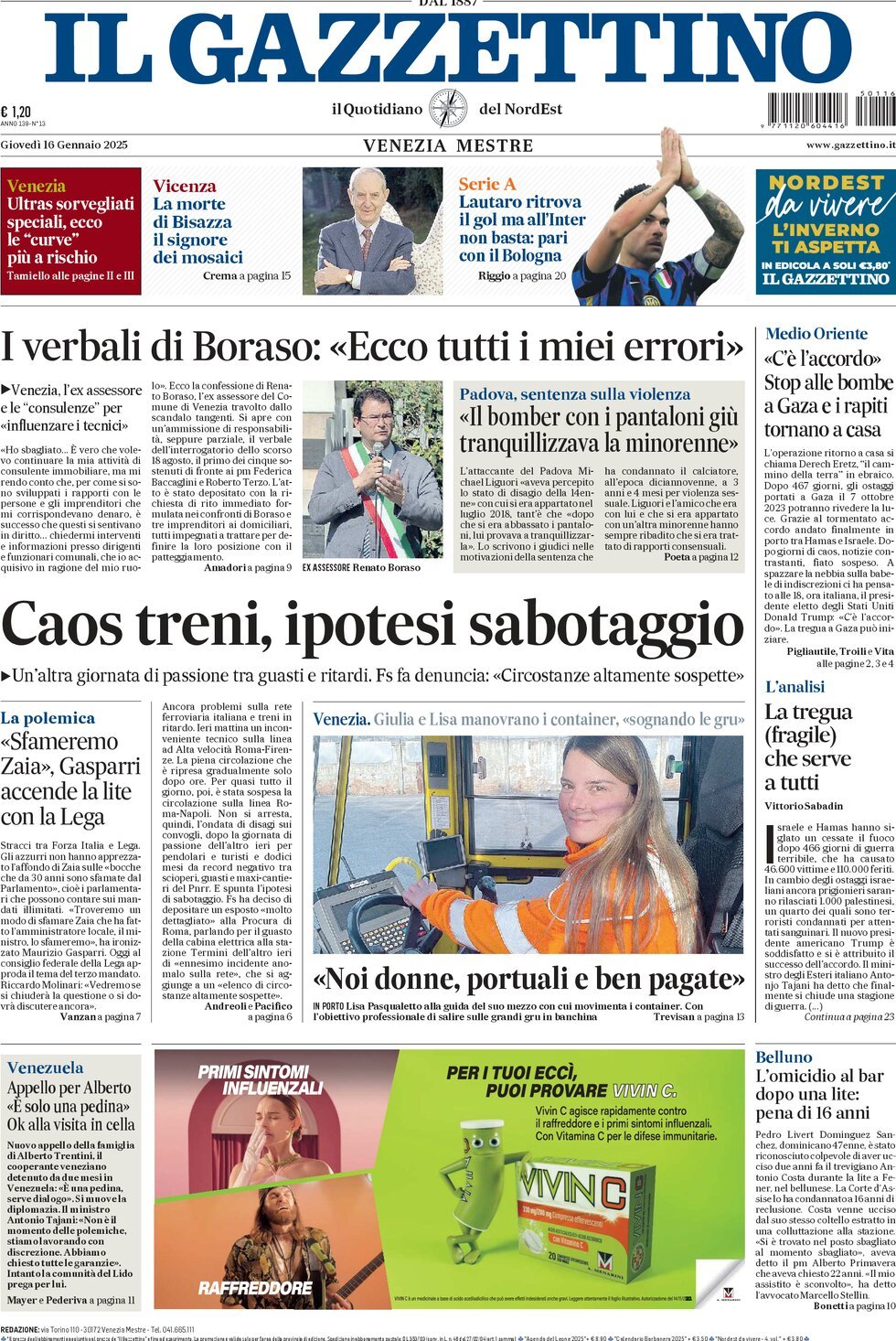 Prima-pagina-il-gazzettino-edizione-di-oggi-16-01-2025