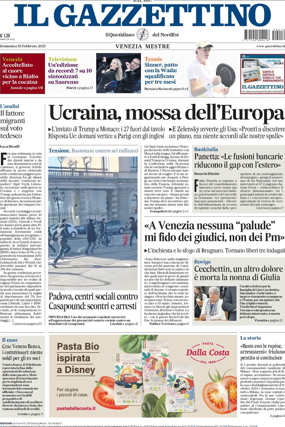 Prima-pagina-il-gazzettino-edizione-di-oggi-16-02-2025