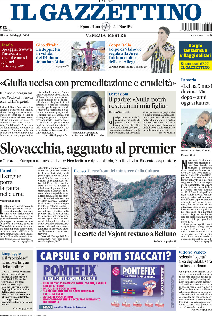 Prima-pagina-il-gazzettino-edizione-di-oggi-16-05-2024