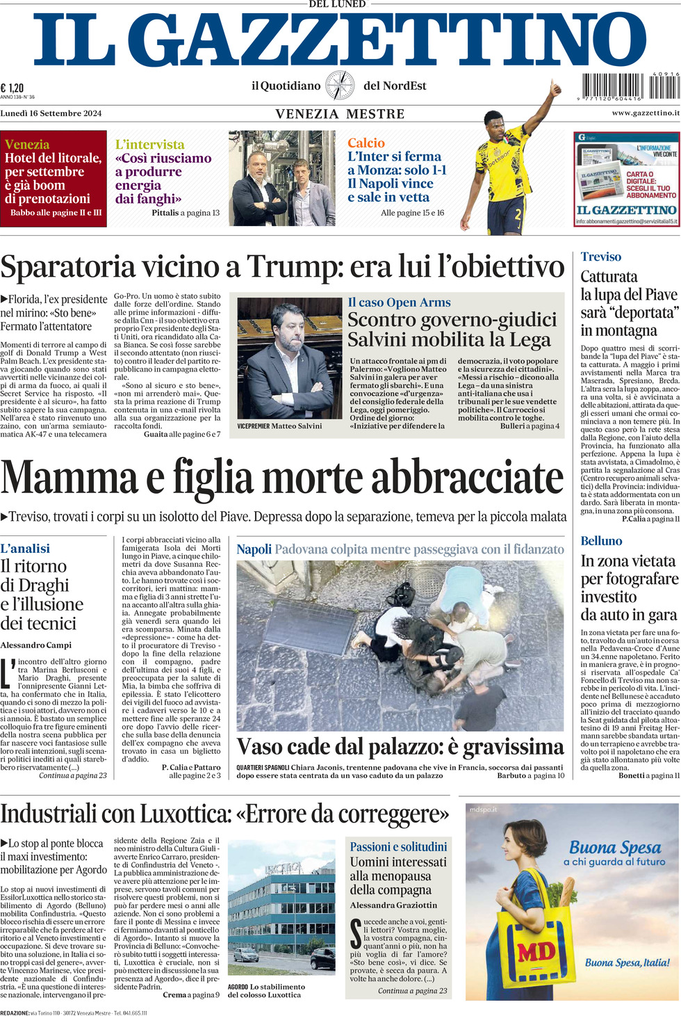 Prima-pagina-il-gazzettino-edizione-di-oggi-16-09-2024