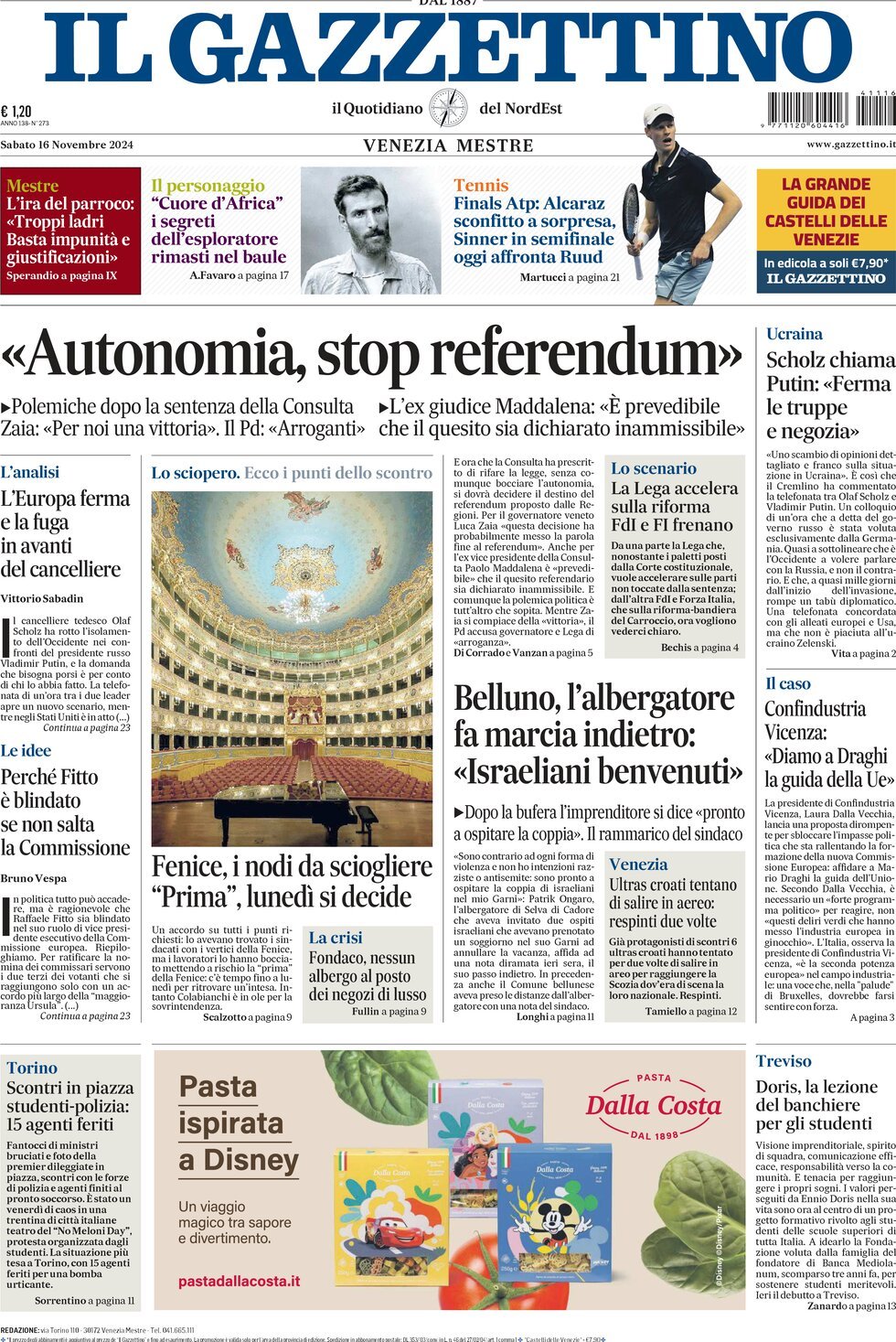 Prima-pagina-il-gazzettino-edizione-di-oggi-16-11-2024