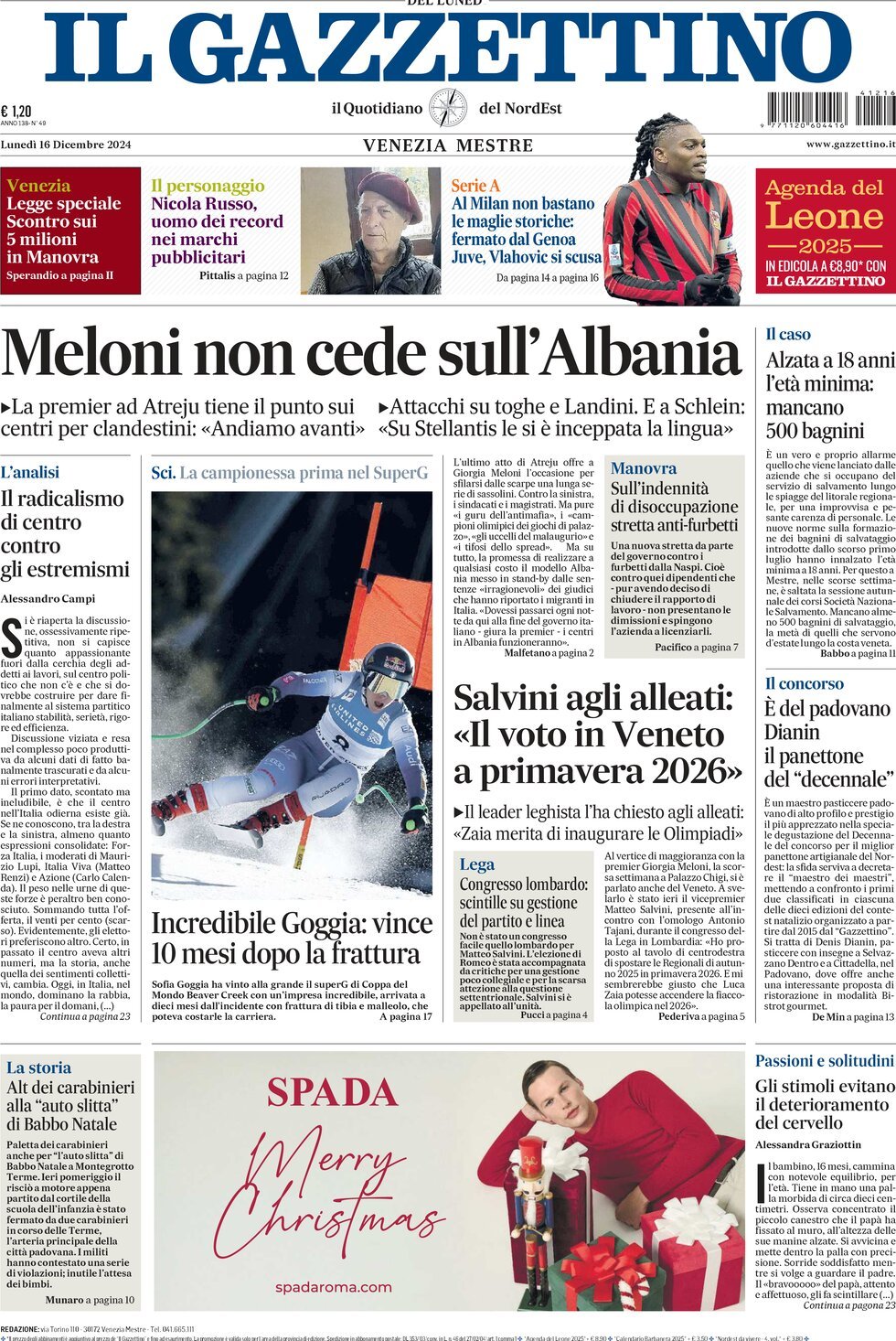 Prima-pagina-il-gazzettino-edizione-di-oggi-16-12-2024