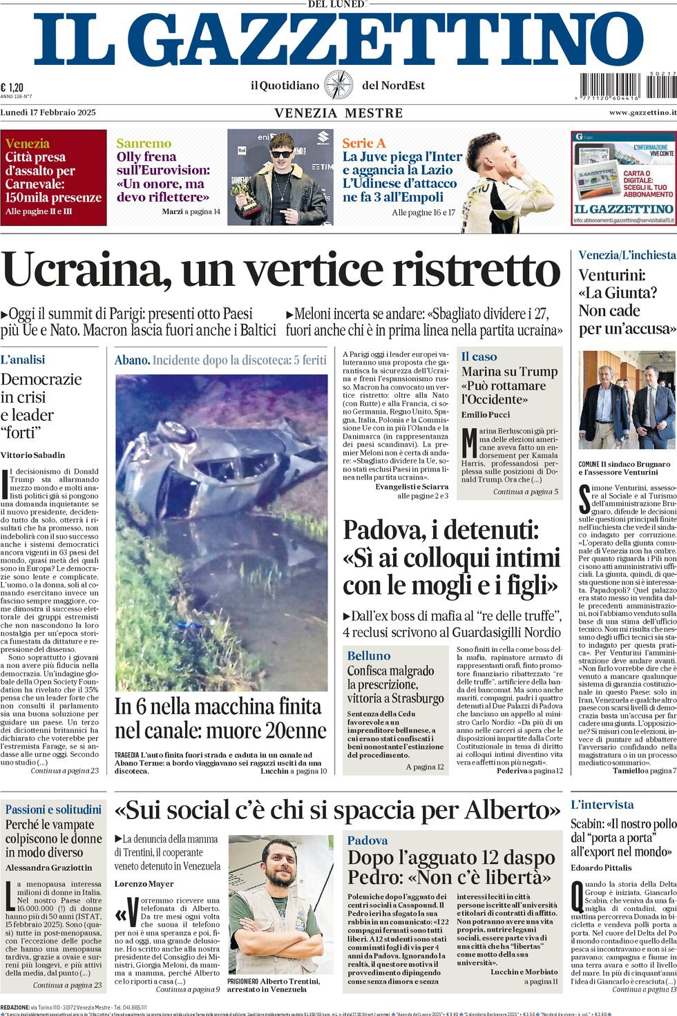 Prima-pagina-il-gazzettino-edizione-di-oggi-17-02-2025