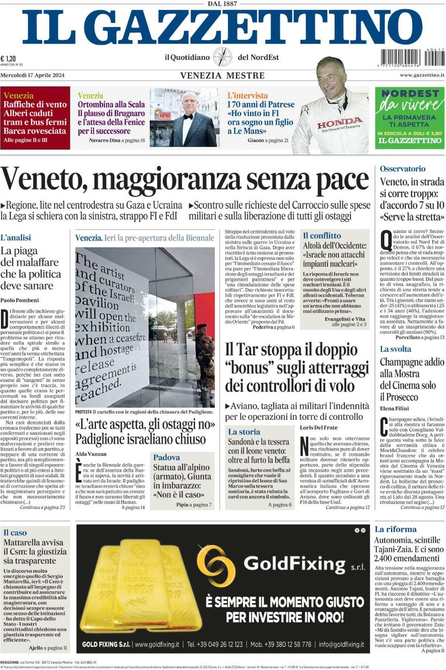 Prima-pagina-il-gazzettino-edizione-di-oggi-17-04-2024