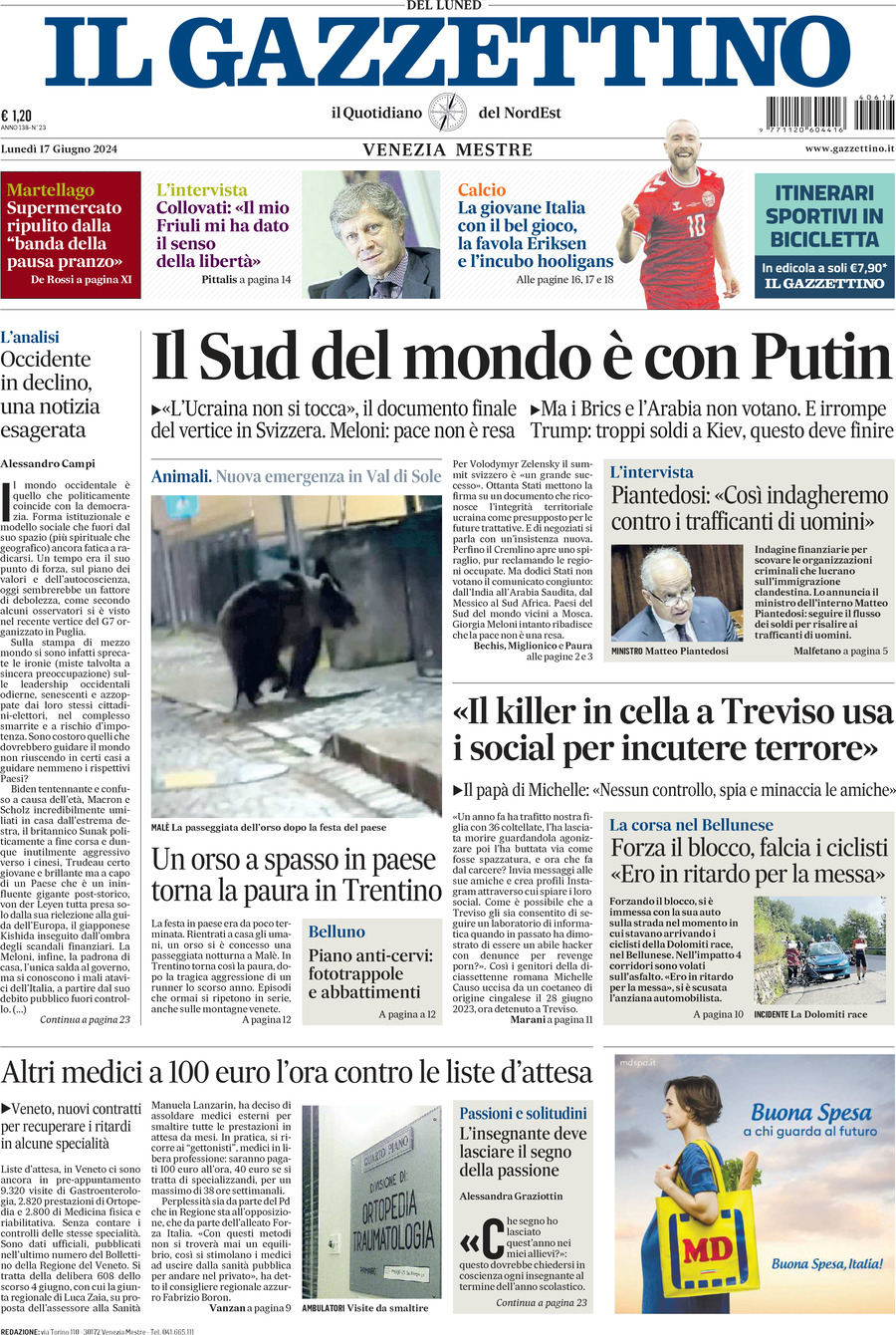 Prima-pagina-il-gazzettino-edizione-di-oggi-17-06-2024