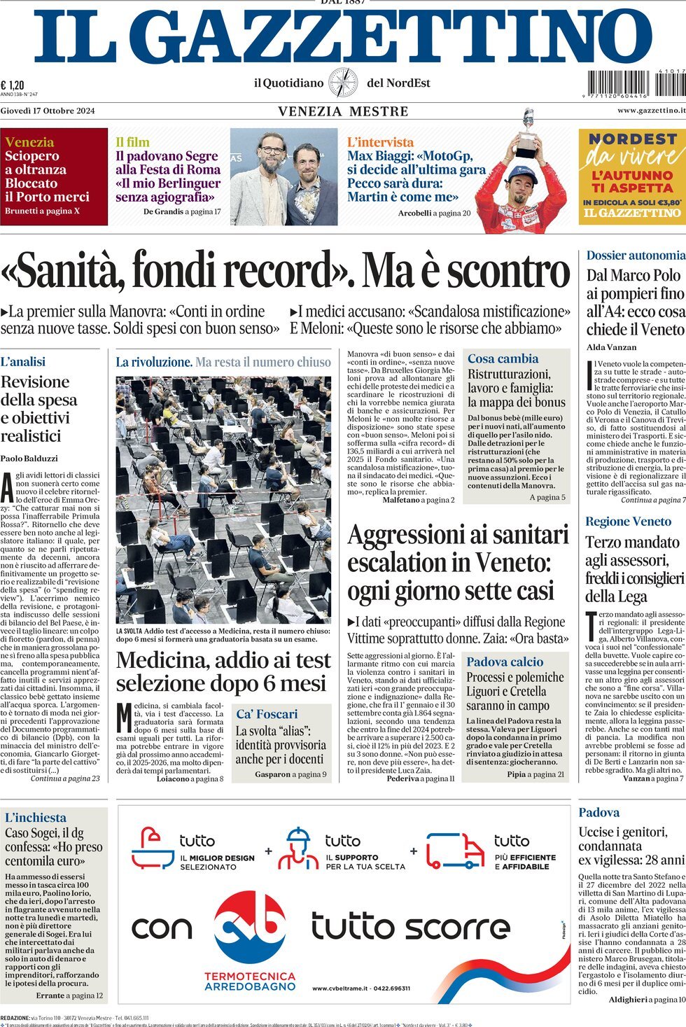 Prima-pagina-il-gazzettino-edizione-di-oggi-17-10-2024